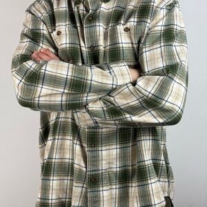 Men's vintage shirt Carhartt Green and Cream Plaid Button-Up Shirt